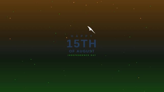Happy independence day greeting card with subtle motion particle effects on gradient.