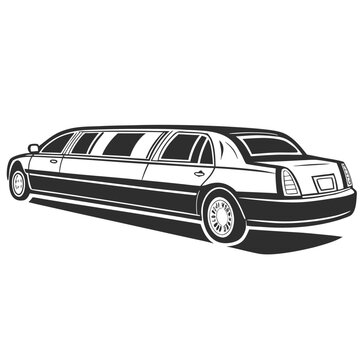 Black and White Classic Limousine Vector Illustration Luxury Stretch Limo Vintage VIP Transportation Vehicle Isolated on White Background
