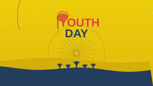 National youth day celebration motion graphic with silhouette people cheering joyfully.