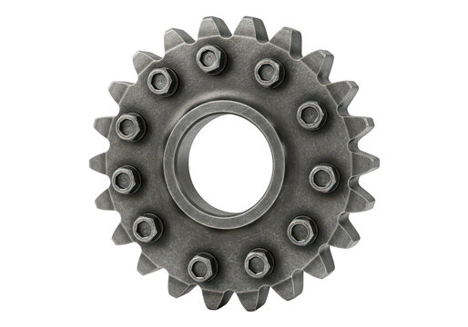 Metal spur gear wheel mechanical part isolated on transparent background