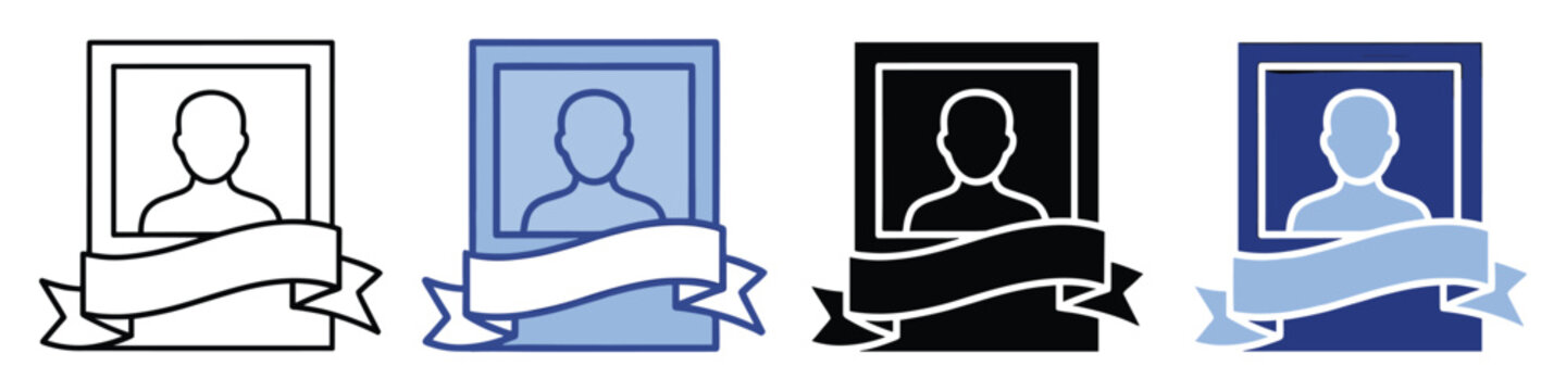Set of framed identity profile icons with blank ribbon for award and recognition purposes