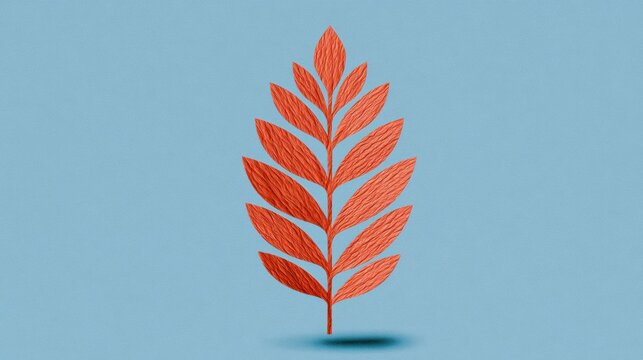 A leaf design stands out against a blue background, showing detailed texture and a hand-printed feel with ample space for text.