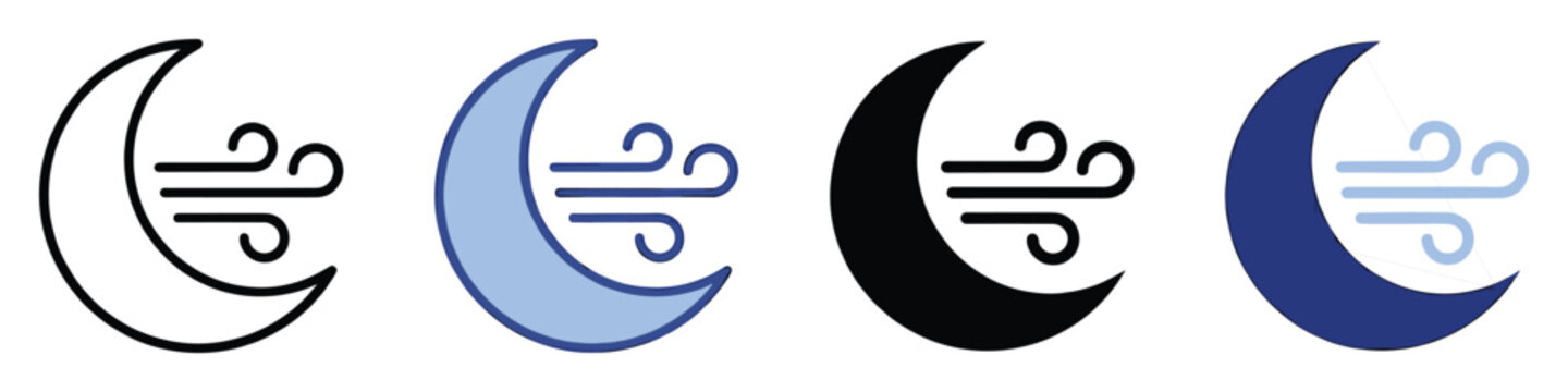 Set of moon and wind weather icons for digital weather forecast displays