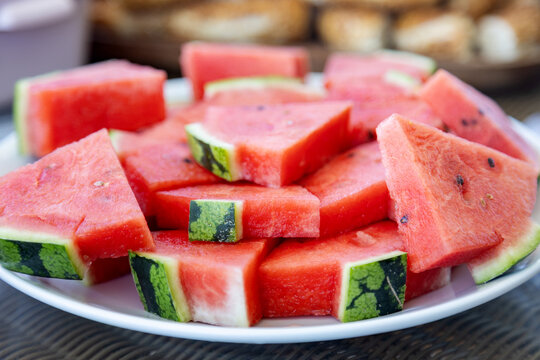 Macro view of fresh watermelon slices