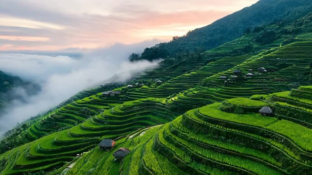 batad green rice terraces philippines morning fog sunrise timelapse