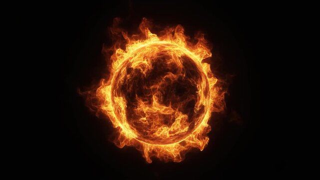 Fiery Sun Orb with Cinematic Motion During Dark Night Sky
