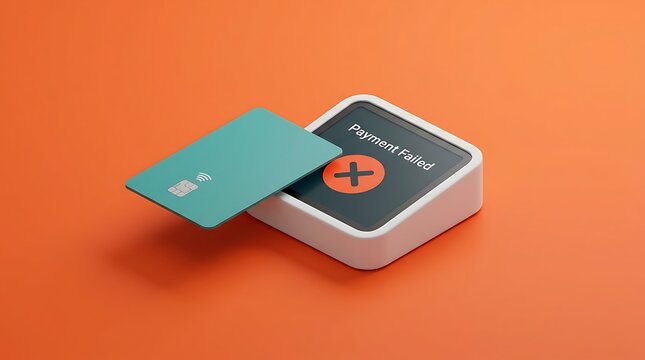 Payment failed transaction, a modern credit card reader displaying an error message, unsuccessful digital payment processing, financial technology issues, and banking problems.