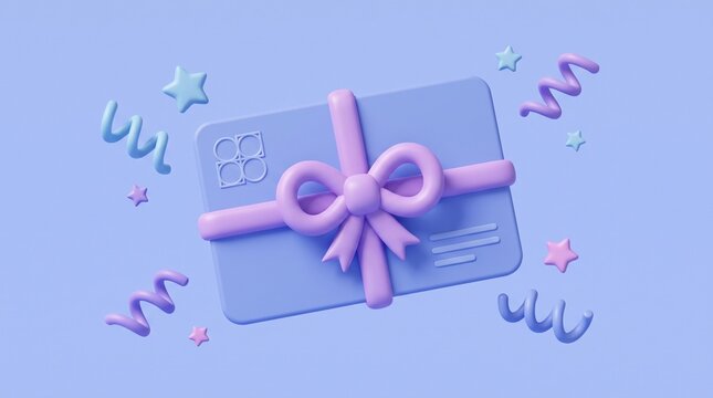 Pastel gift card with a pink bow, a charming 3D render of a loyalty reward, voucher, or coupon for special occasions and customer appreciation, perfect for e-commerce promotions and holiday