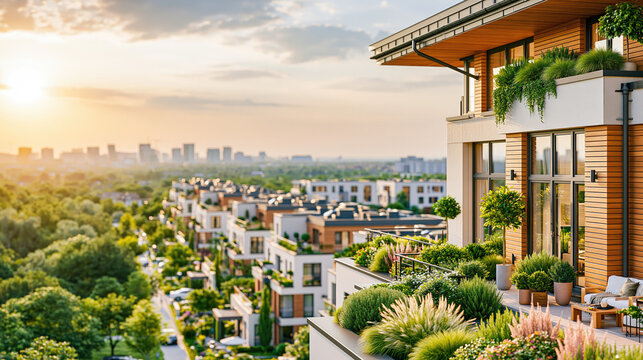 Modern Luxury Townhouse Community with Landscaped Pedestrian Walkway