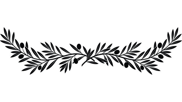 Olive branch garland vector illustration. Decorative floral border with organic leaves.
