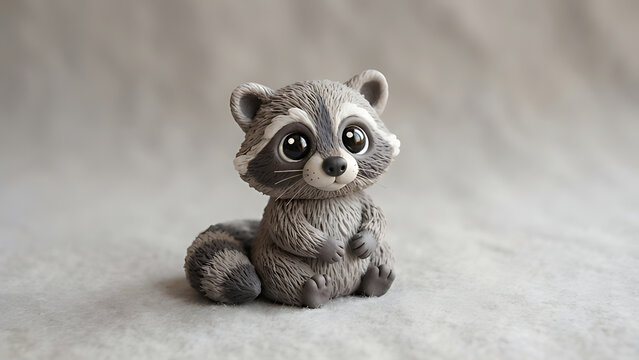 Adorable raccoon figurine sitting on a neutral surface cute animal sculpture