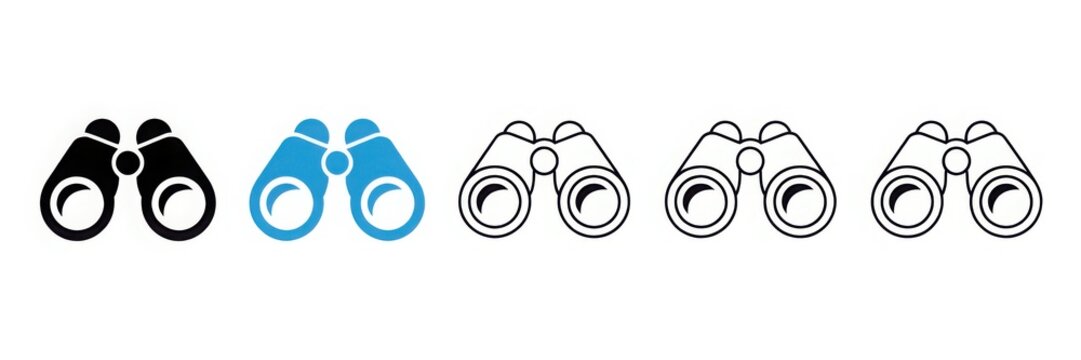 Collection of front view binocular icons in different styles isolated on white background