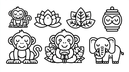 Obraz premium Colorful cartoon animals and nature elements in a playful design.
