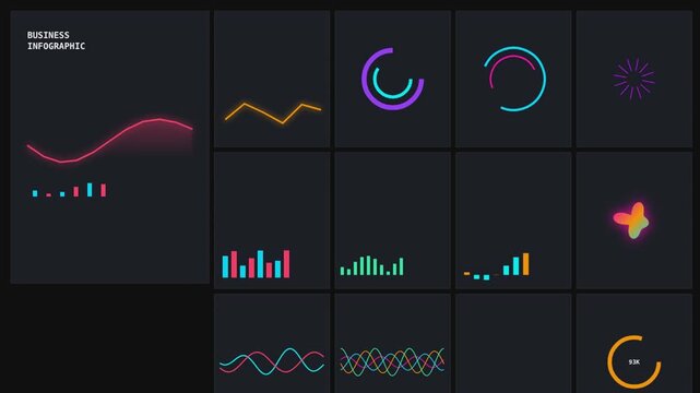 Abstract data visualization with animated charts and graphs in dark studio lighting