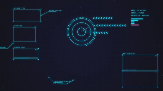 Abstract digital blueprint schematic with glowing lines and circles on dark background