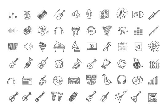 Music outline icon set