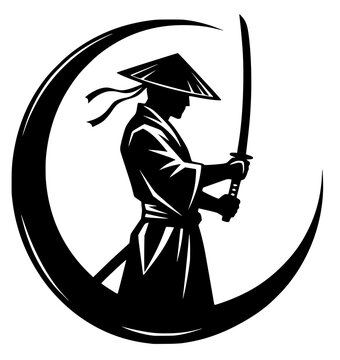 samurai with sword moon vector