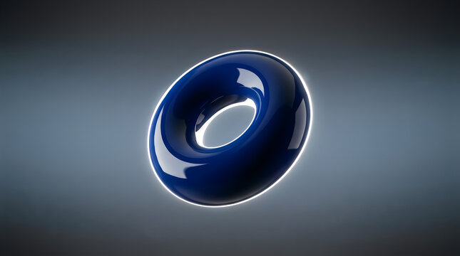 Glossy dark blue torus shape floating in a studio environment, isolated on transparent background for creative graphic design and modern 3d abstract projects.