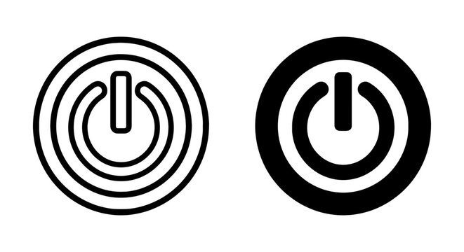Power Button Icons, Start Stop Symbols, On Off Controls, Vector Graphics Set