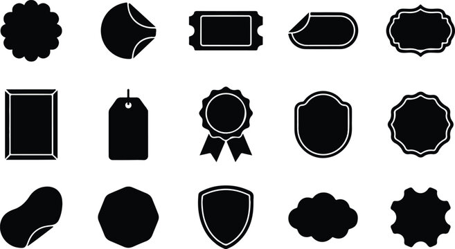 Collection of various black blank labels and price tags for retail products and promotional design elements