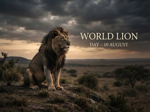 Majestic lion sitting on a rock for world lion day