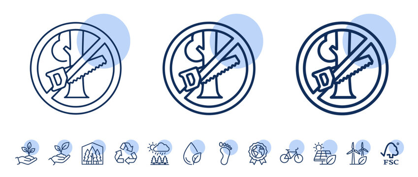 World Environment Day Icon Set Featuring No Deforestation Stop Cutting Trees and Green Energy Symbols