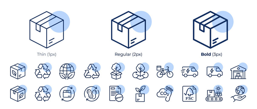 Eco Friendly Logistics and Sustainable Green Shipping Icon Set for World Environment Day Concept