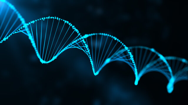 blue Dna Abstract Spiral Swirl Particles Vj Loop Molecule Helix Spiral on Blue. Medical Science Technology, Genetic Biotechnology, Chemistry, Biology, Gene Cell Concept