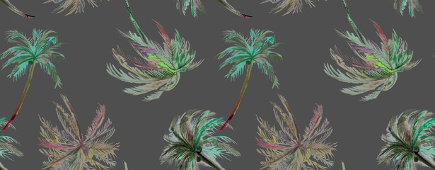 Seamless beach pattern with irregular palm trees painted in watercolor for textiles and design  © Марина Воюш