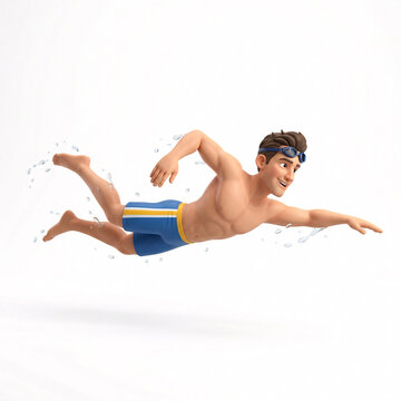 Nageur en mouvement les bras tendus en illustration 3D