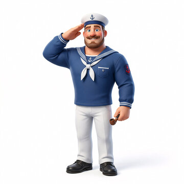 Marin en uniforme saluant avec respect en illustration 3D
