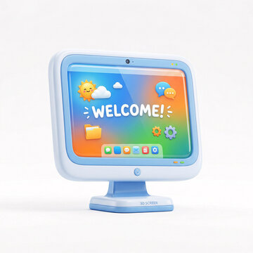 &Eacute;cran &eacute;ducatif pour enfant affichant un message de bienvenue en illustration 3D