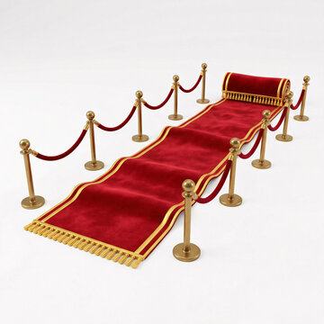 Tapis rouge avec barri&egrave;res dor&eacute;es pour &eacute;v&eacute;nement prestigieux