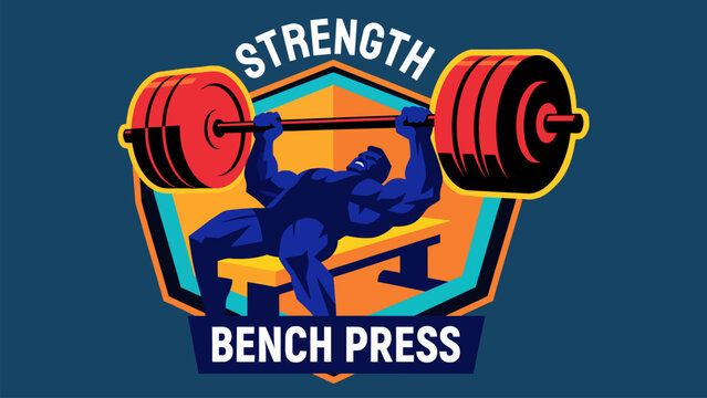 Flat vector illustration of an athlete performing heavy bench press exercise. Perfect for weightlifting, bodybuilding, CrossFit gyms, fitness coaching, powerlifting competitions, and workout programs.