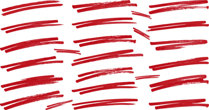 Red marker underline strokes and highlight lines for text correction