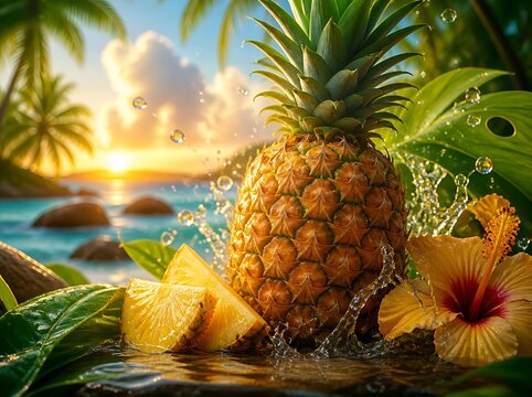 Tropical Pineapple Fruit with Fresh Juicy Summer Aroma