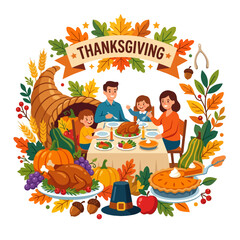 Fototapeta premium thanksgiving family dinner a warm autumn celebration with parents and children enjoying a festive harvest feast.