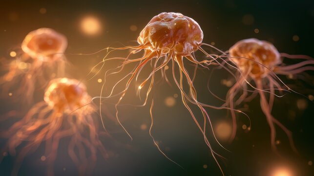 Microscopic Bacteria Cells Floating in Fluid Microbiology Background