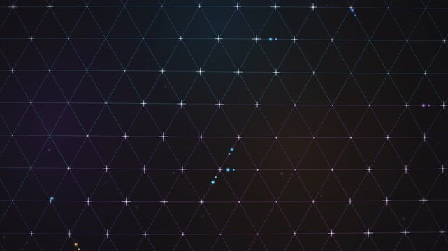 Glowing pink digital lattice grid. Abstract quantum network background with motion particles.