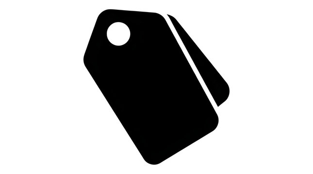 A black tag icon on a transparent background for use in graphic design
