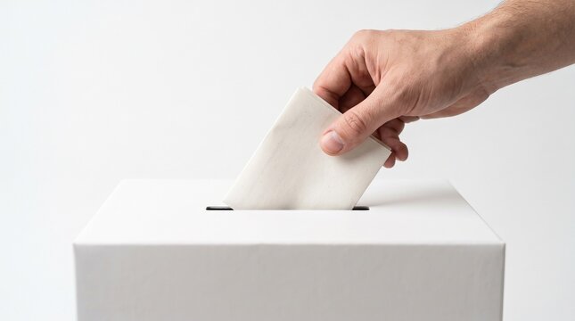 Hand casting a vote into a ballot box during an election