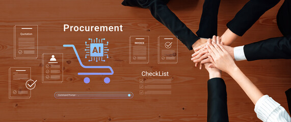 Obraz premium A team collaborates on procurement strategies using AI tools and checklists, showcasing efficiency and modern business solutions in an engaging workspace. Cyphers