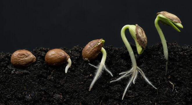 Seed Germination Process Showing Stages of New Life and Growth