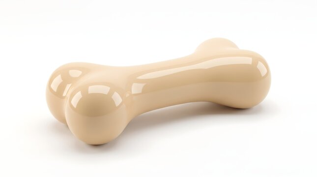 Tan colored rubber dog toy shaped like a bone with accessory training domestic supplies equipment isolated background entertainment