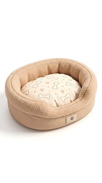 Soft beige plush pet bed for cats and dogs with comfortable furniture accessory sleeping domestic interior creature supplies