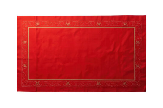 Textured red rug panel with double gold border