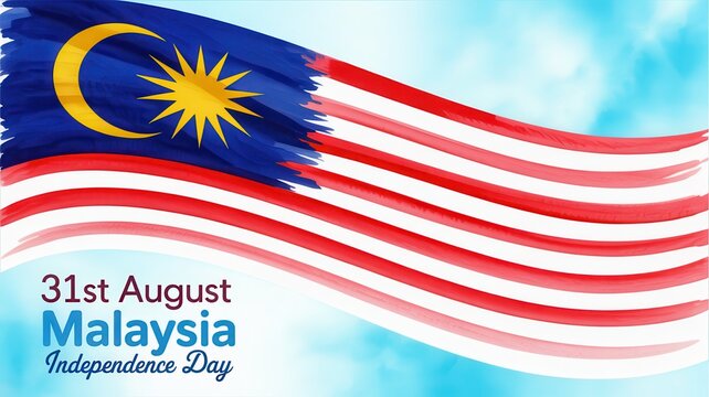 Malaysia Independence Day celebration with Jalur Gemilang flag and sky background