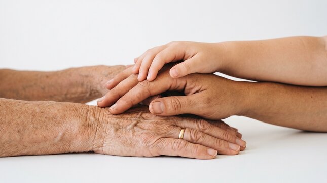 Generations hands stacked together showing love and support
