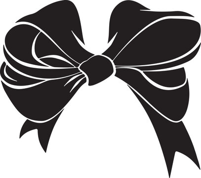 Black ribbon bow silhouette isolated graphic design element for gifts and holiday decoration