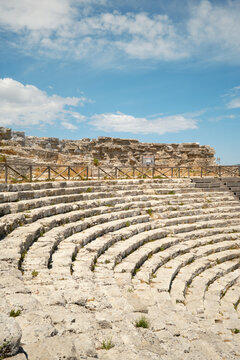 Ancient theater of Segesta in Sicily under blue sky